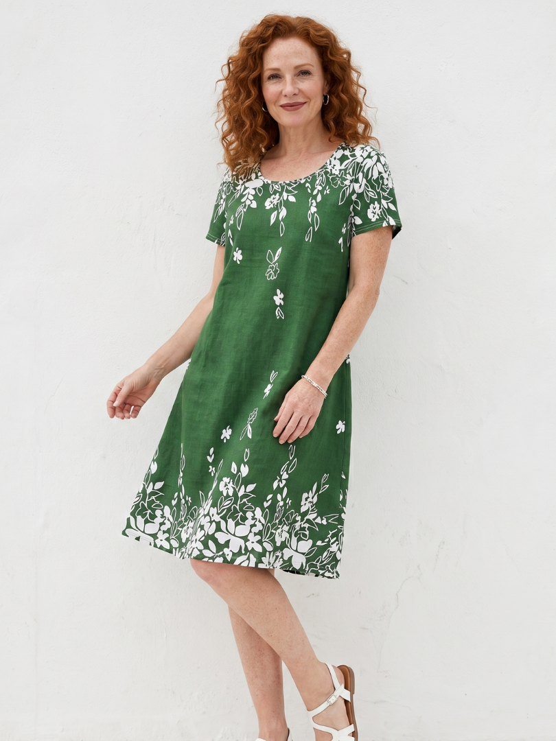 Daphne | Kurzärmliges Mini-Kleid mit floralem Rand