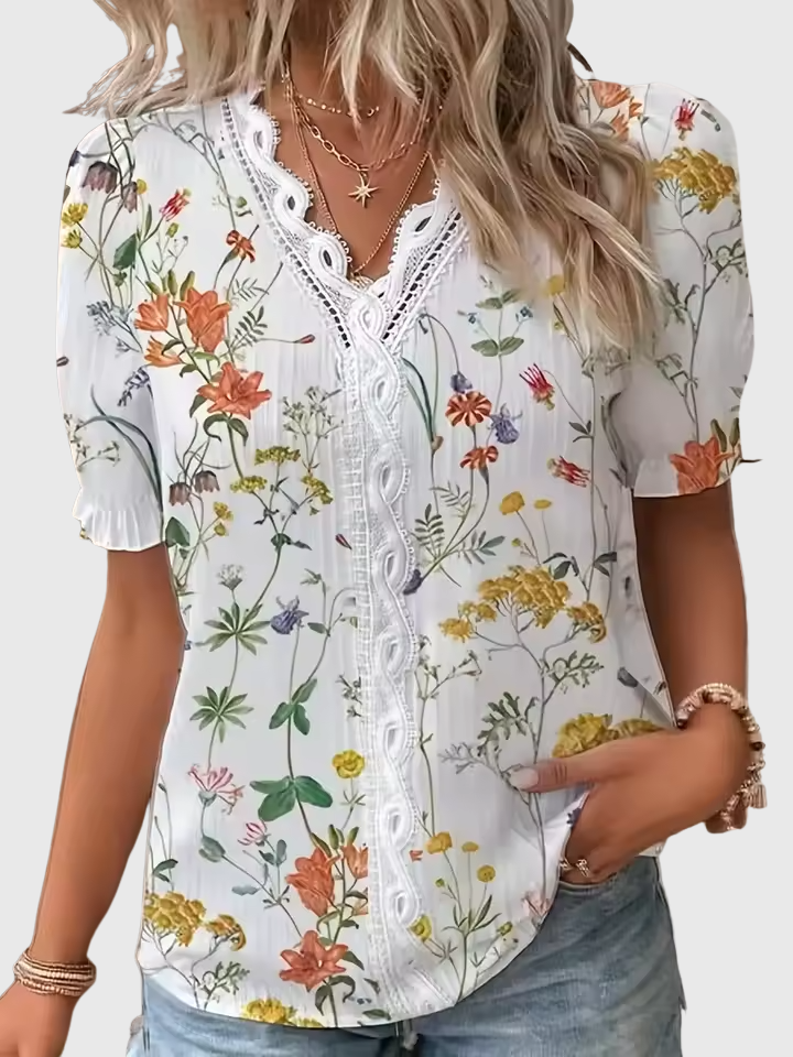 Fionna | Elegante V-Ausschnitt Jacquard Bluse