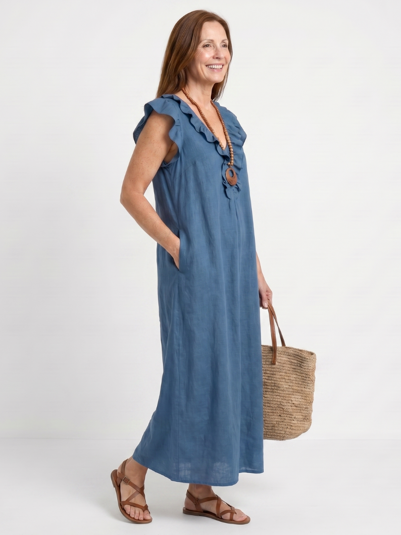 Adelaide | Ärmelloses Midi-Kleid mit Rüschensaum