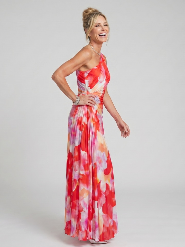 Taya | Midi-Kleid mit einem schulterfreien, gefalteten Oberteil