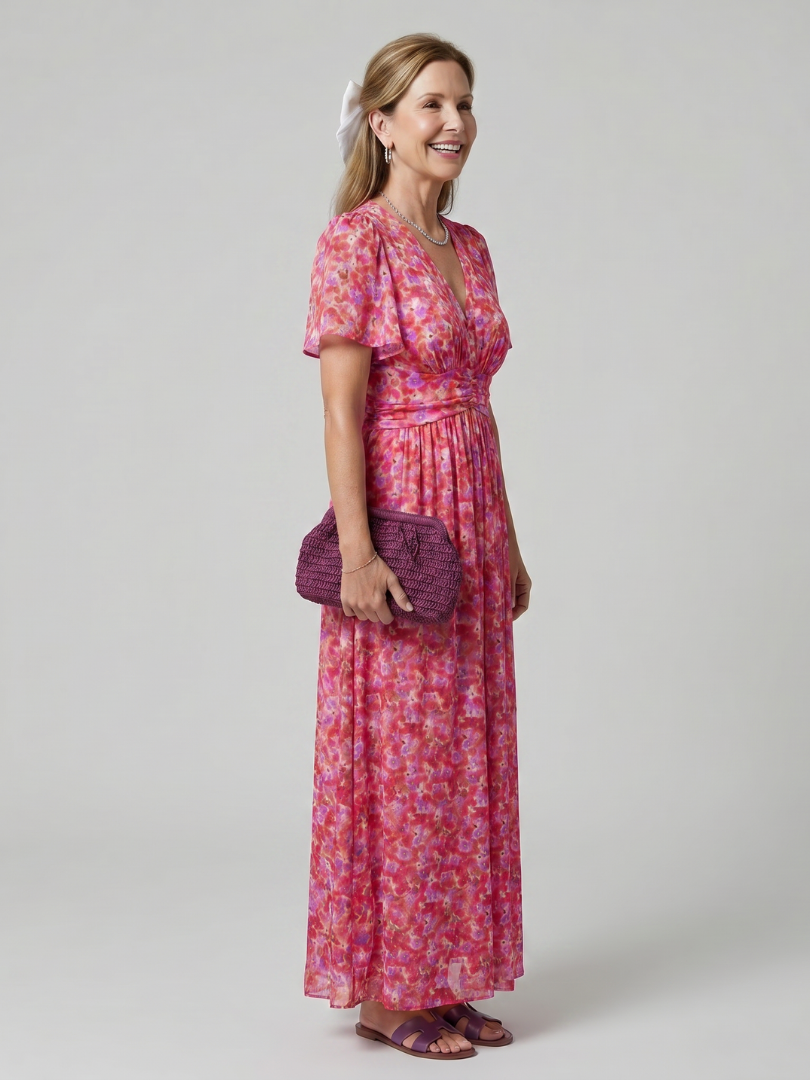 Juna | Kurzarm Ditsy Floral Print Midi Kleid