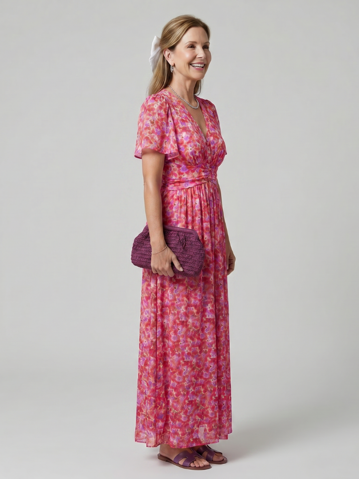 Juna | Kurzarm Ditsy Floral Print Midi Kleid