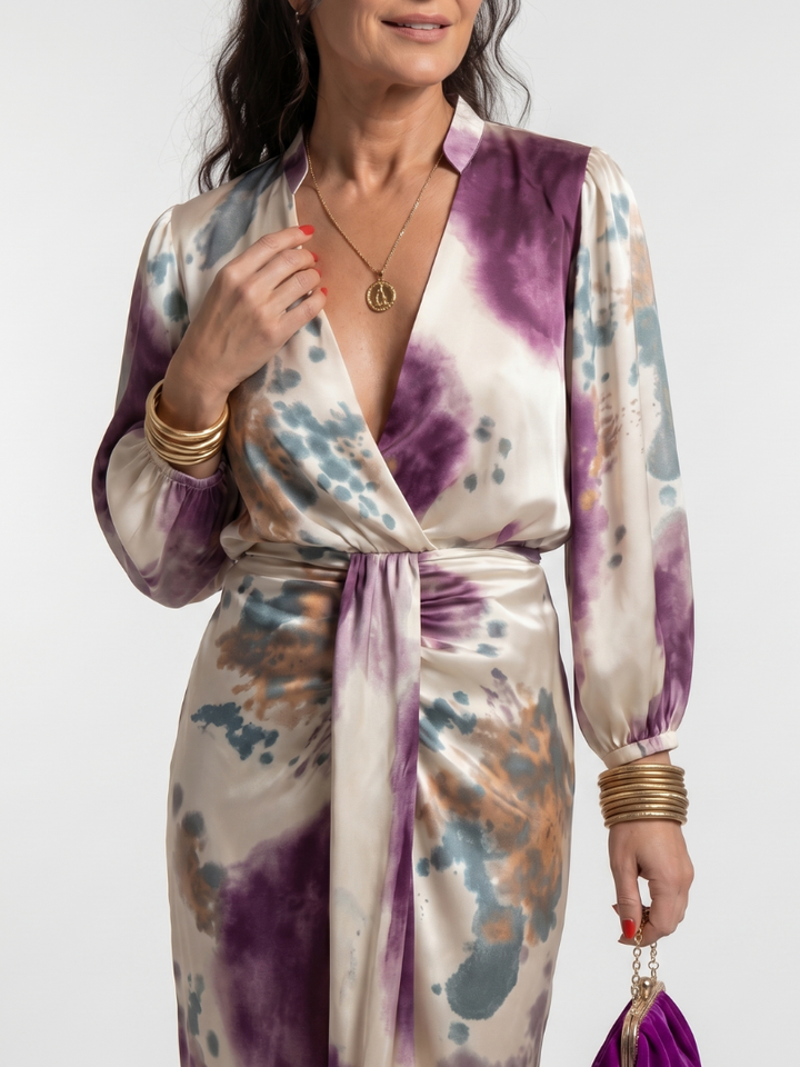 Valentina | Kreuzwickel-Taille Bedrucktes Midi-Kleid