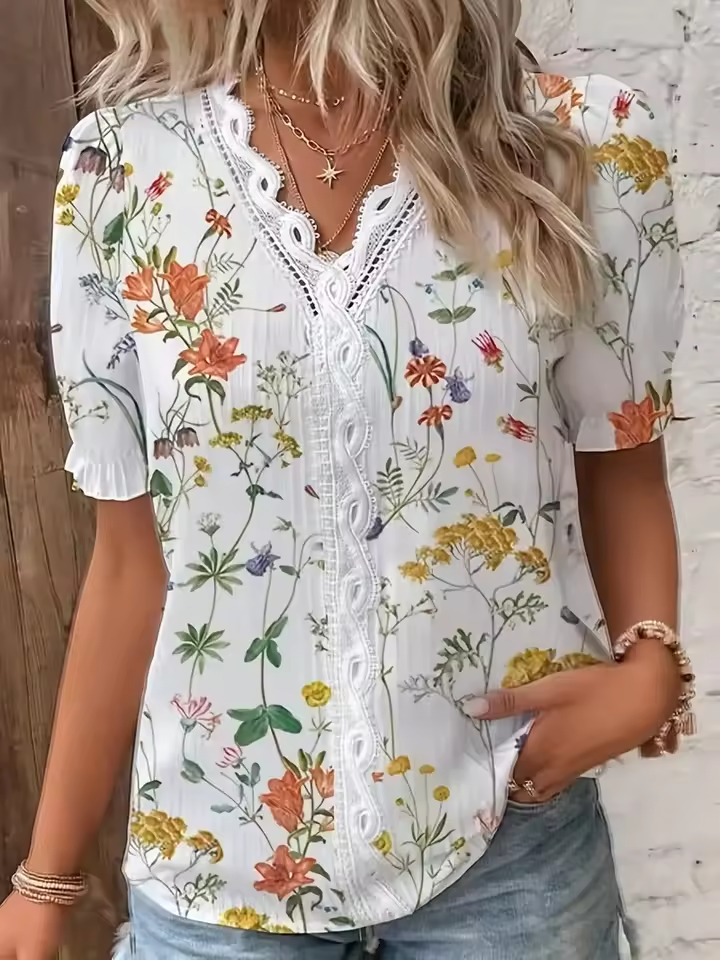 Fionna | Elegante V-Ausschnitt Jacquard Bluse
