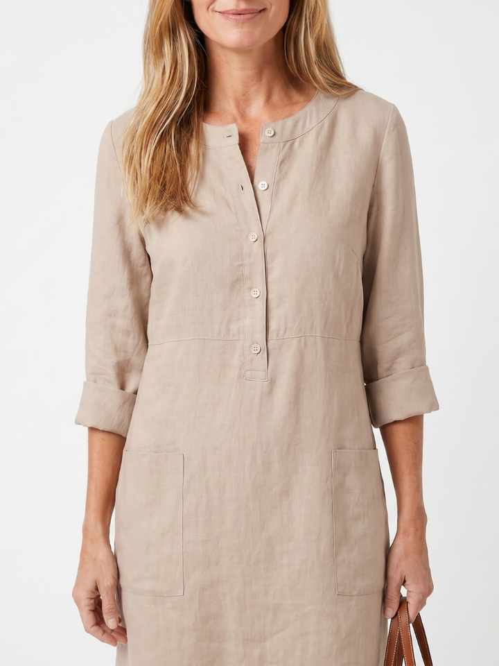 Rosalind | Knopf-Front Ärmel Kleid in Knielänge