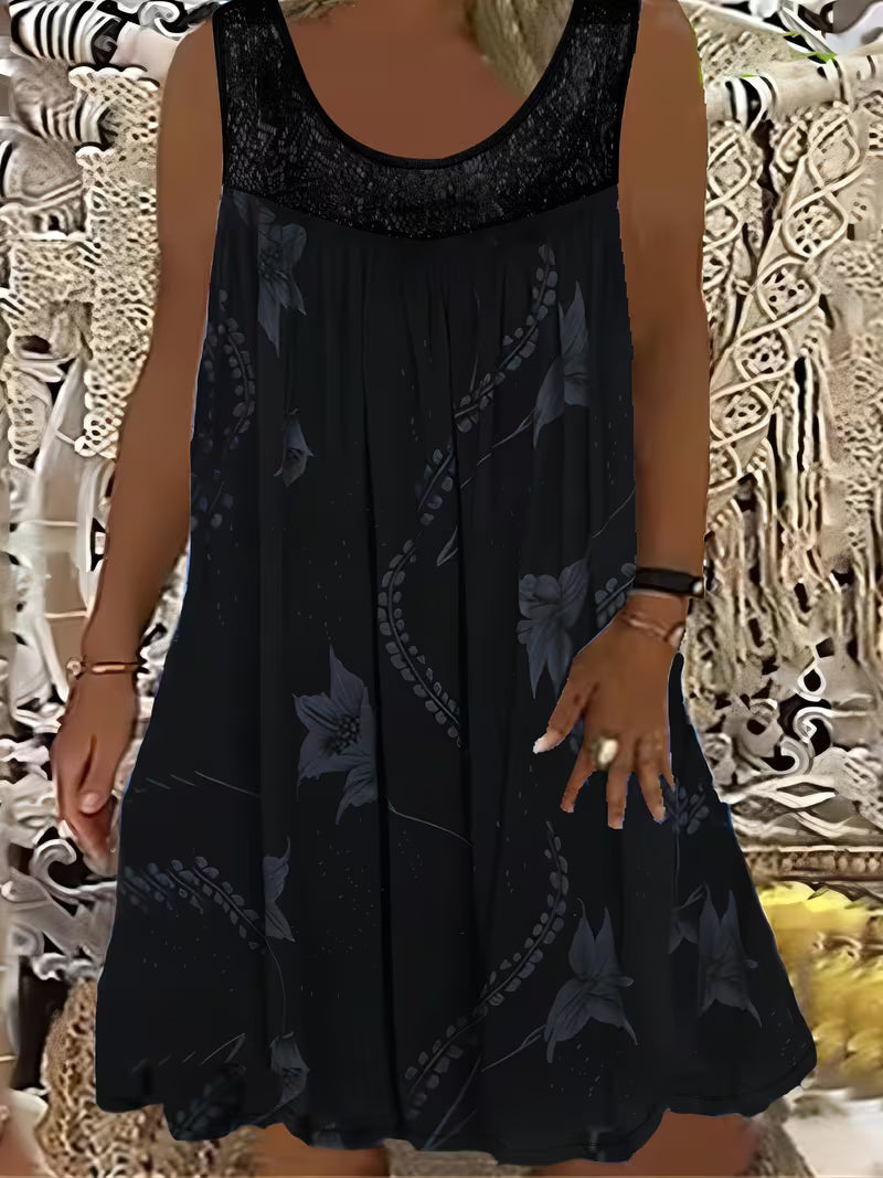 Zyra | Lockeres ärmelloses Midikleid mit Rundhalsausschnitt