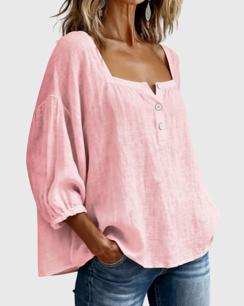 Arianne | Damen Bluse mit quadratischem Ausschnitt und 3/4 Puffärmeln