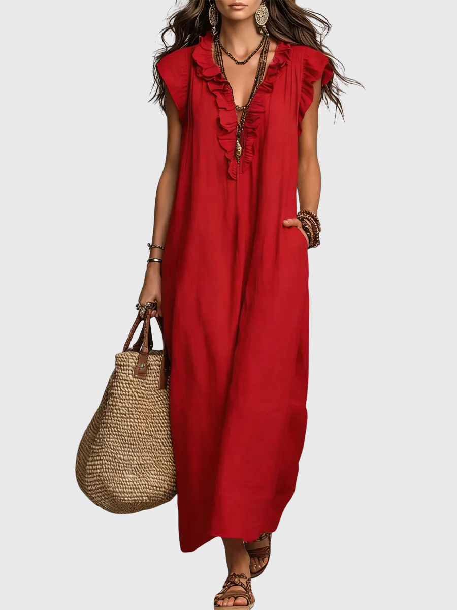 Maeve | Langes Kleid im Boho-Stil aus Leinen und Baumwolle