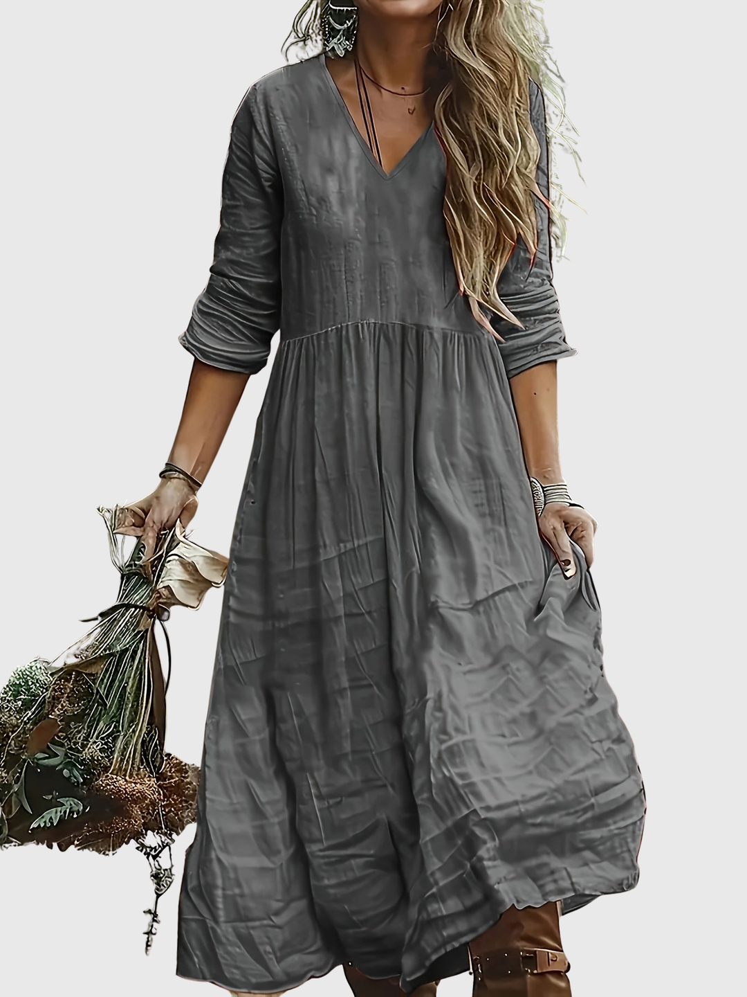 Sharon | Modisches Langarmkleid mit V-Ausschnitt