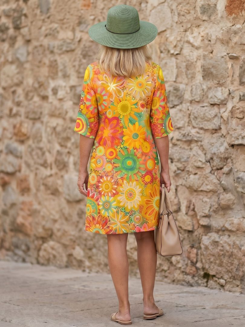 Zephyr | Knielanges Kleid mit mehrfarbigem Blumenmuster
