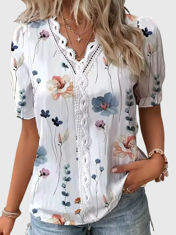 Fionna | Elegante V-Ausschnitt Jacquard Bluse