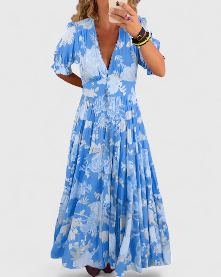 Cameryn | Elegantes Blumenkleid mit V-Ausschnitt