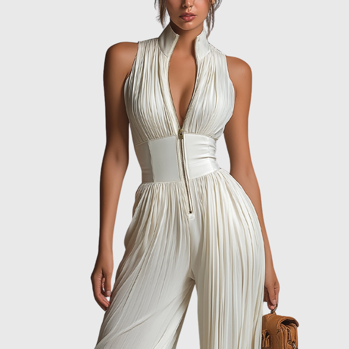 Sofia | Jumpsuit Weißer Faltenchiffon