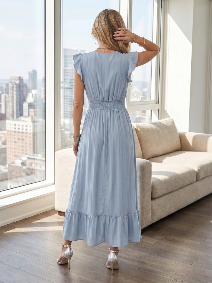 Clove | Midi-Kleid mit Rüschensäumen und gerafftem Bund