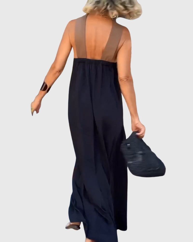 Cassy | Elegantes Crossover Halter Maxikleid Leichtes Schwarz