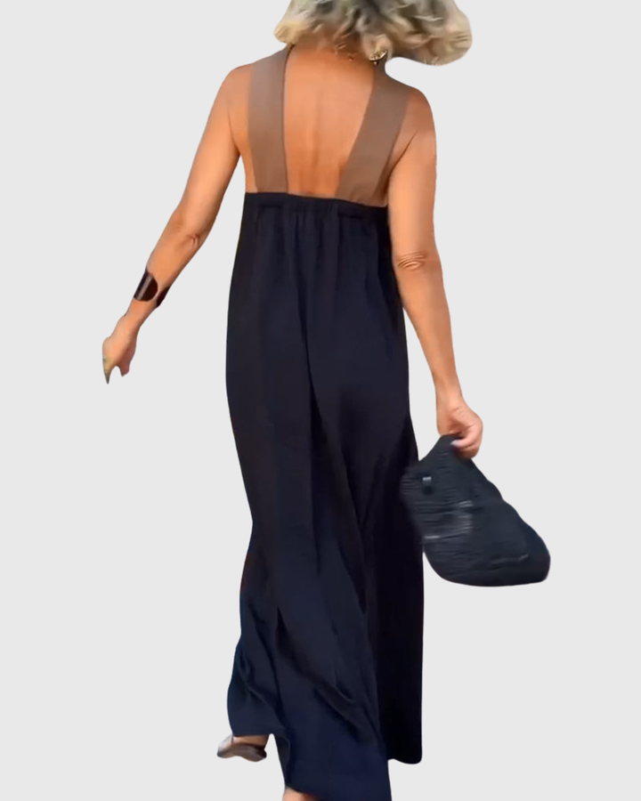 Cassy | Elegantes Crossover Halter Maxikleid Leichtes Schwarz