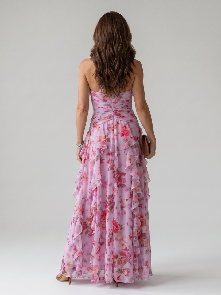 Nori | Halterneck-Rüschentop-Blumen-Maxikleid