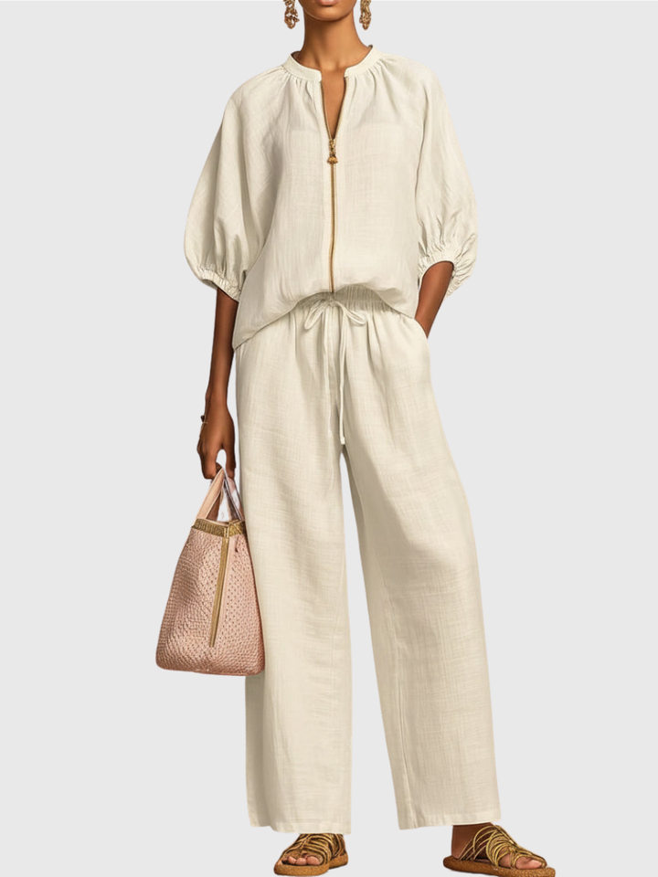 Hailey | Stylisches Gemütliches Shirt Weite Hosen Leinen Baumwolle Zwei-Teile Set
