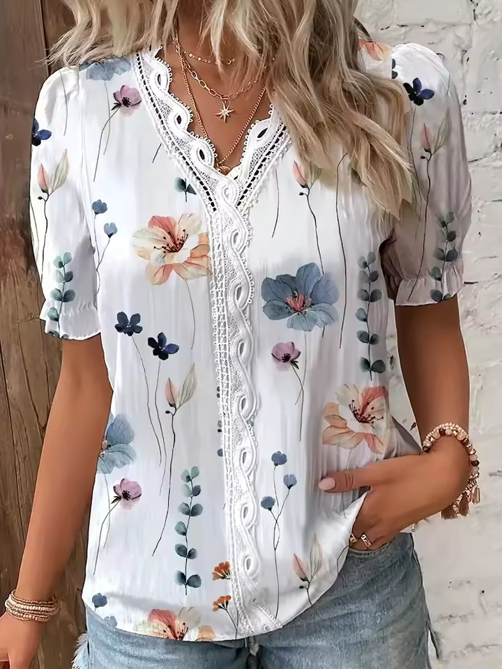 Fionna | Elegante V-Ausschnitt Jacquard Bluse