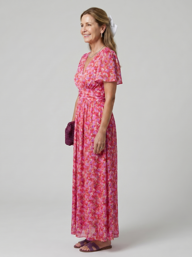 Juna | Kurzarm Ditsy Floral Print Midi Kleid