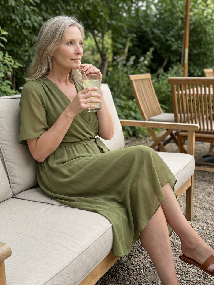 Keziah | Midi-Kleid mit kurzen Ärmeln und fließendem Saum