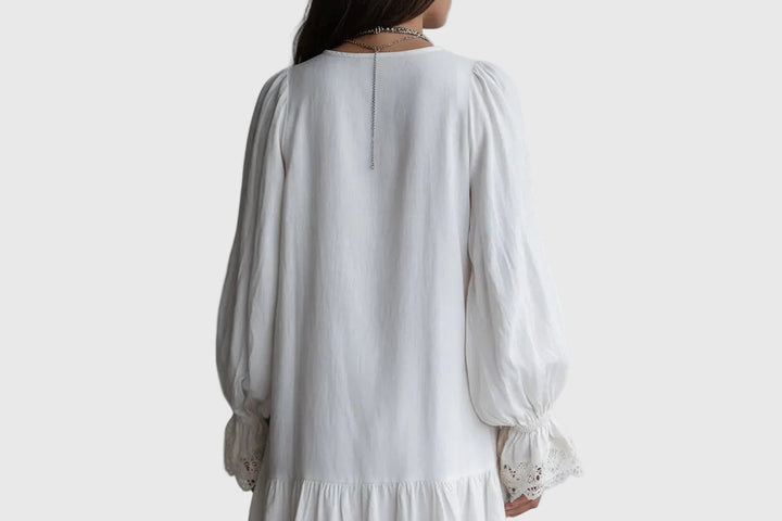 Carissa | Vintage-Stil Reißverschluss-Kragen Spitzenbesetztes Weißes Minikleid