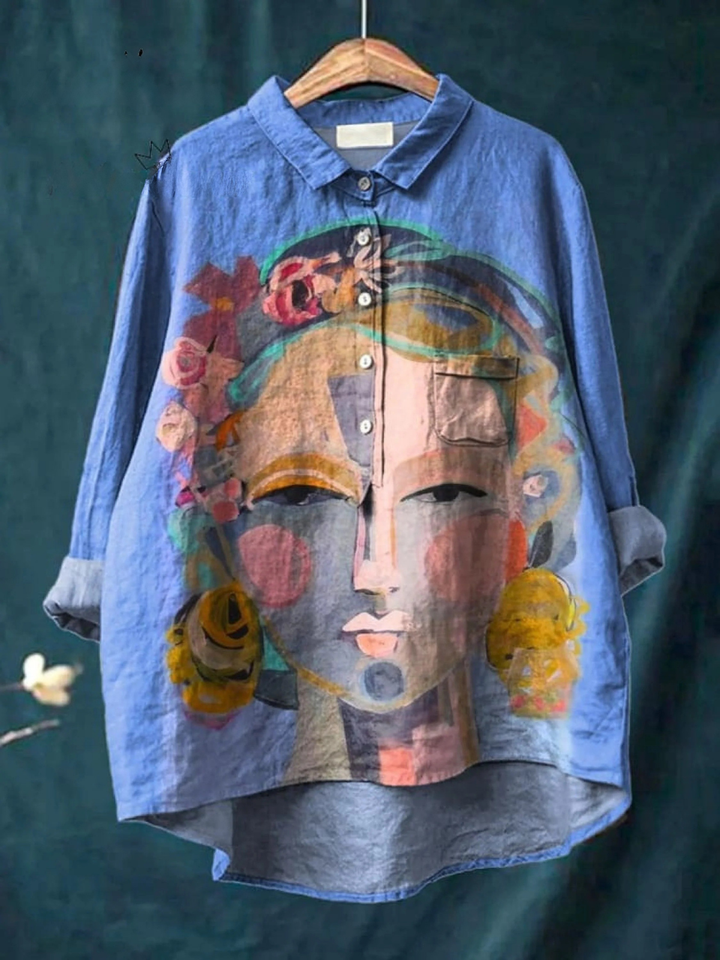 Eugen | Ölmalerei Freda Porträt Kunst Bedrucktes Damen Casual Shirt