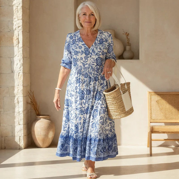 Cathy | Elegantes Blumenkleid mit V-Ausschnitt