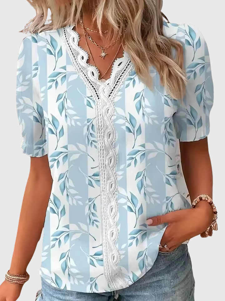 Fionna | Elegante V-Ausschnitt Jacquard Bluse