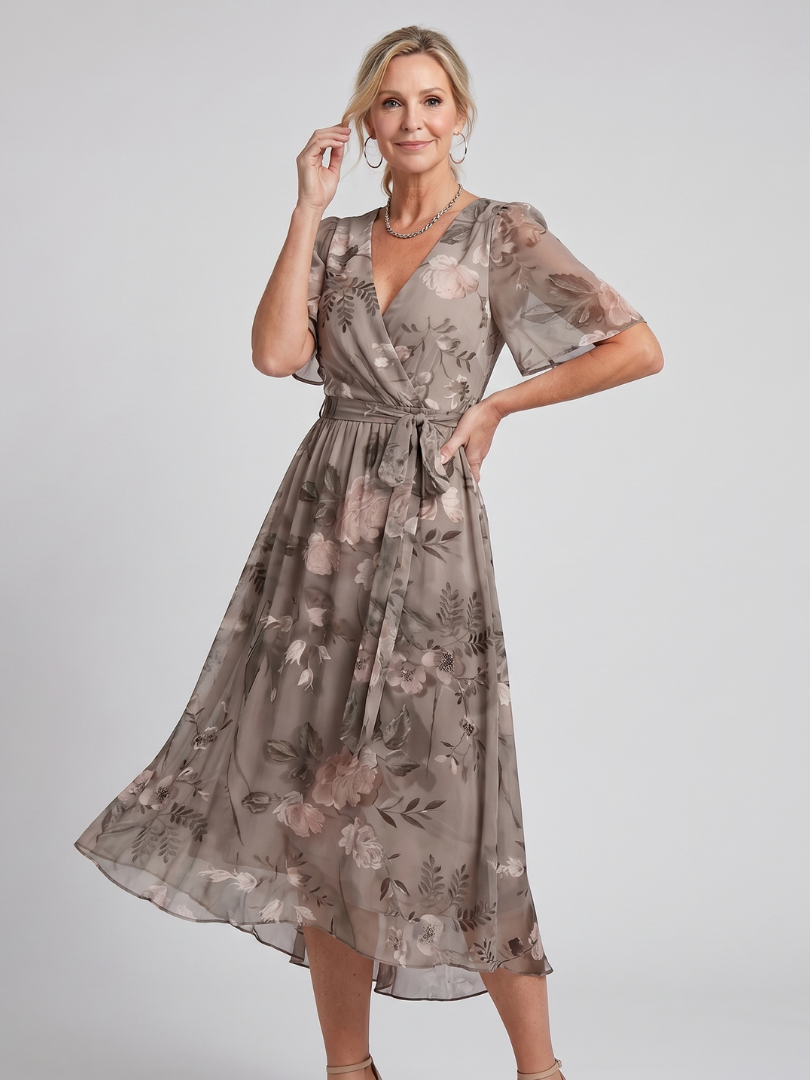 Mirabel | Kleid mit schwingenden Ärmeln und geraffter Taille im Blumenmuster
