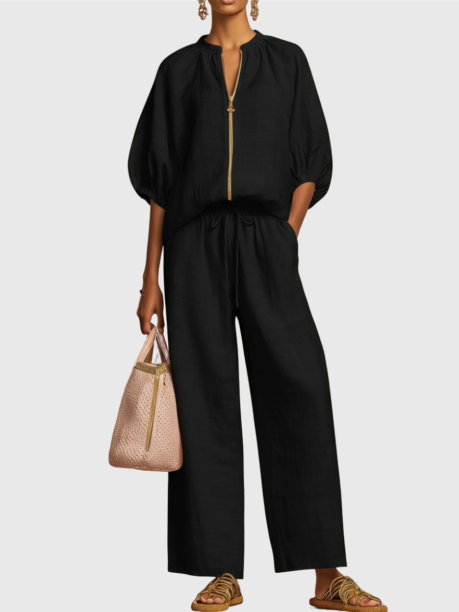 Hailey | Stylisches Gemütliches Shirt Weite Hosen Leinen Baumwolle Zwei-Teile Set