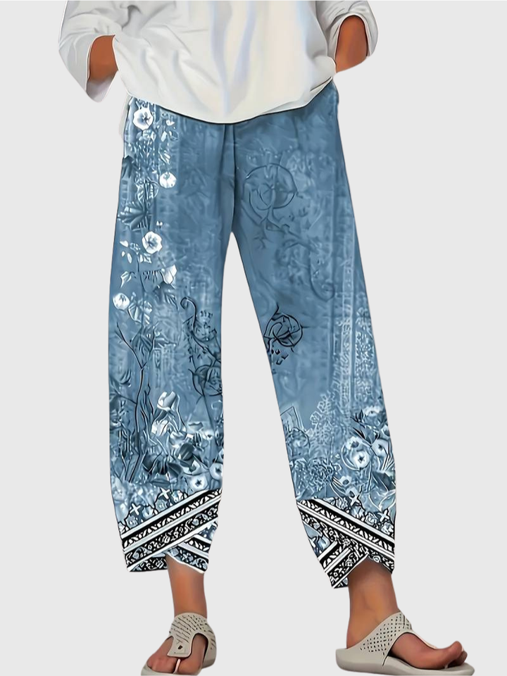 Natasha | Vintage Blumen Capri Hose mit elastischem Bund