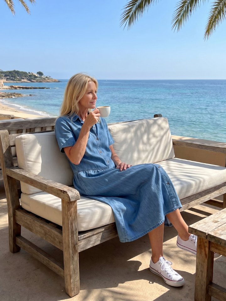 Genf | Kleid mit gerafftem Taillenkragen und Midi-Länge