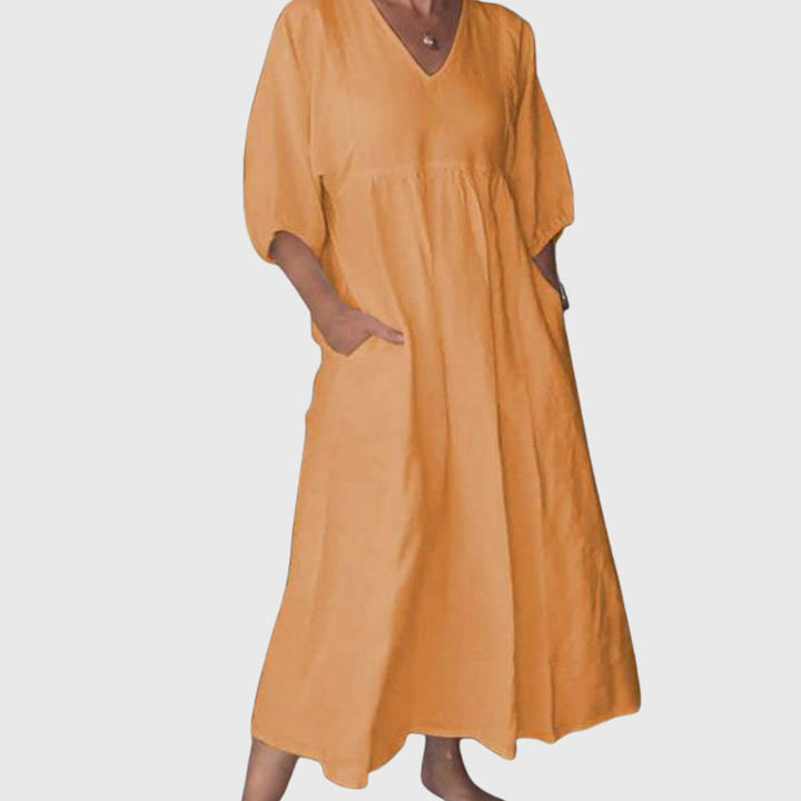 Zandrea | Lockeres Midi-Kleid mit V-Ausschnitt