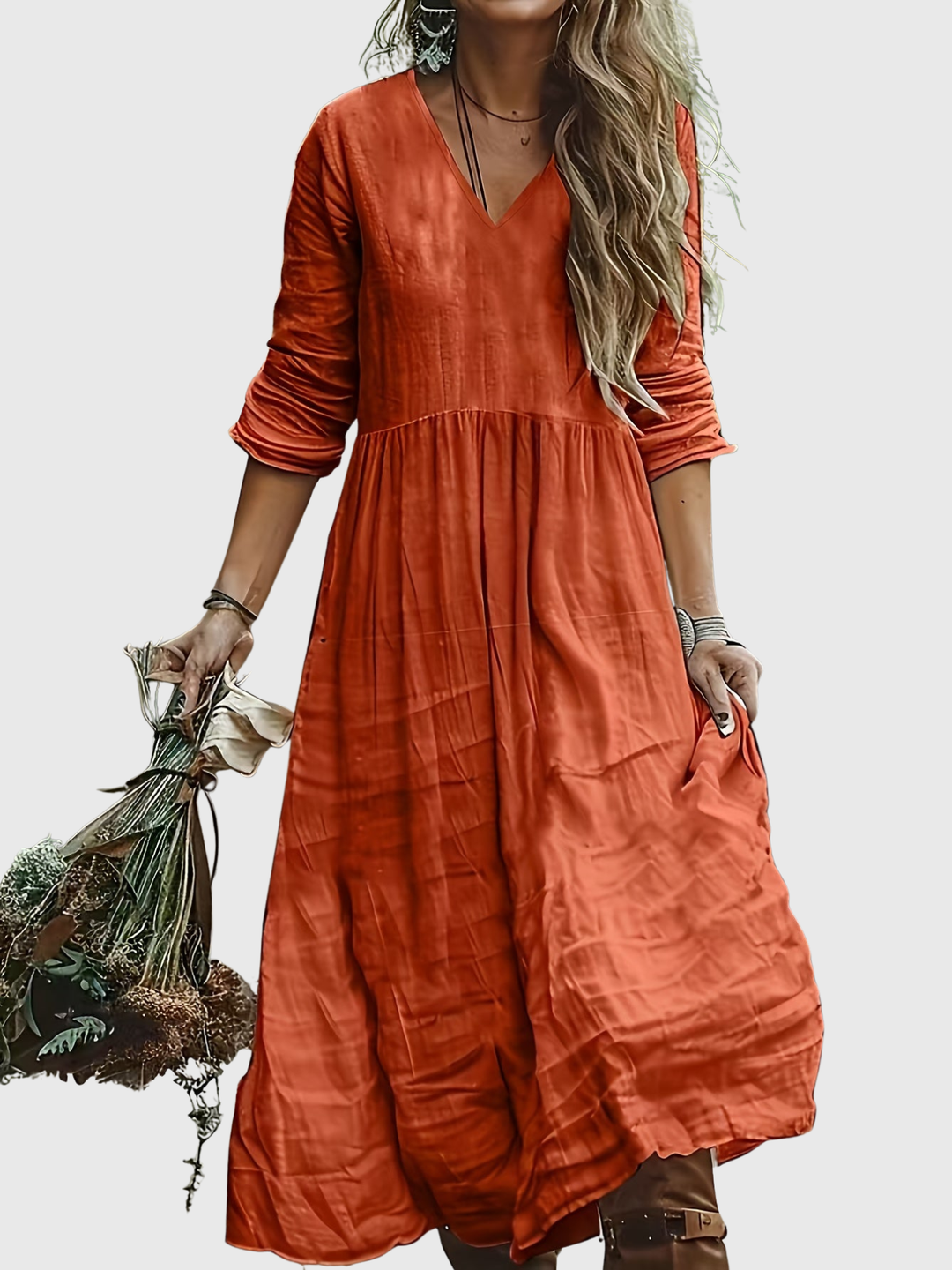 Sharon | Modisches Langarmkleid mit V-Ausschnitt