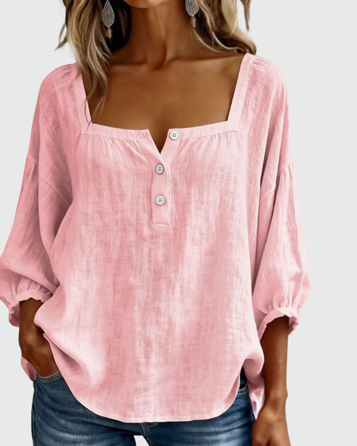 Arianne | Damen Bluse mit quadratischem Ausschnitt und 3/4 Puffärmeln