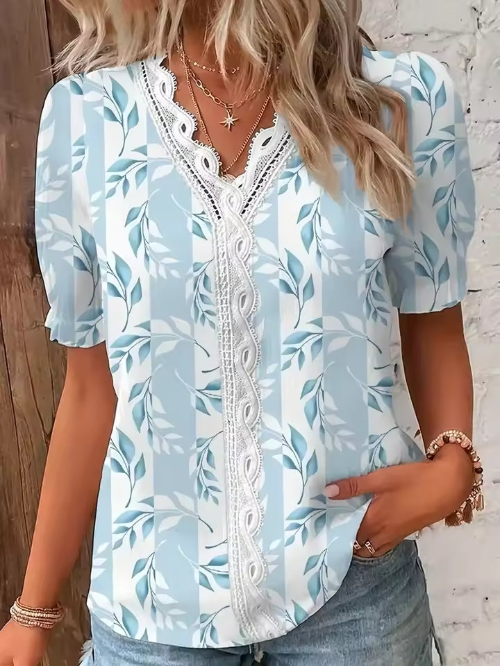 Fionna | Elegante V-Ausschnitt Jacquard Bluse