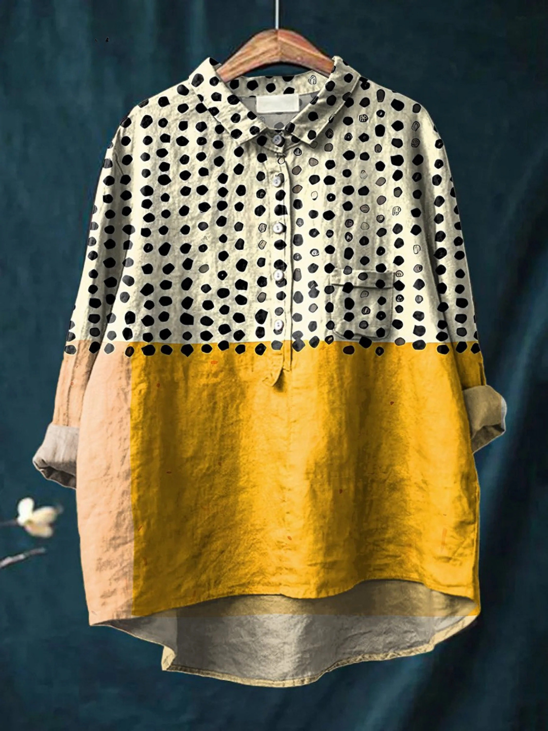 Alessia | Damen Hemd mit gelben Farbblock-Dots-Print
