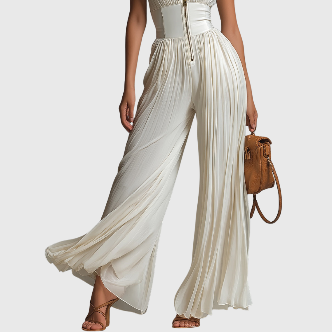 Sofia | Jumpsuit Weißer Faltenchiffon