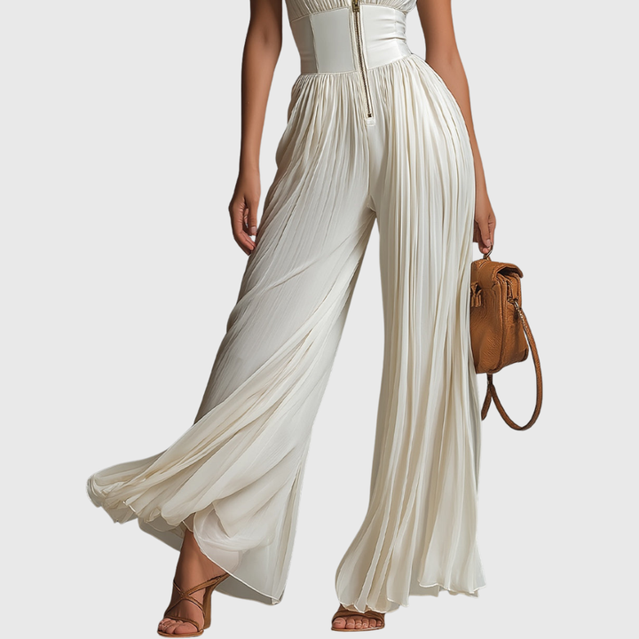 Sofia | Jumpsuit Weißer Faltenchiffon