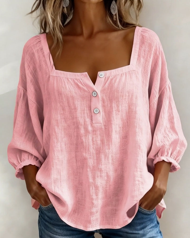 Arianne | Damen Bluse mit quadratischem Ausschnitt und 3/4 Puffärmeln