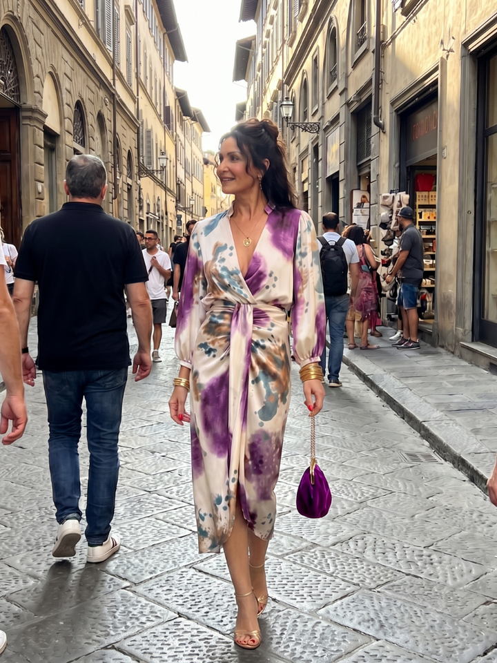 Valentina | Kreuzwickel-Taille Bedrucktes Midi-Kleid