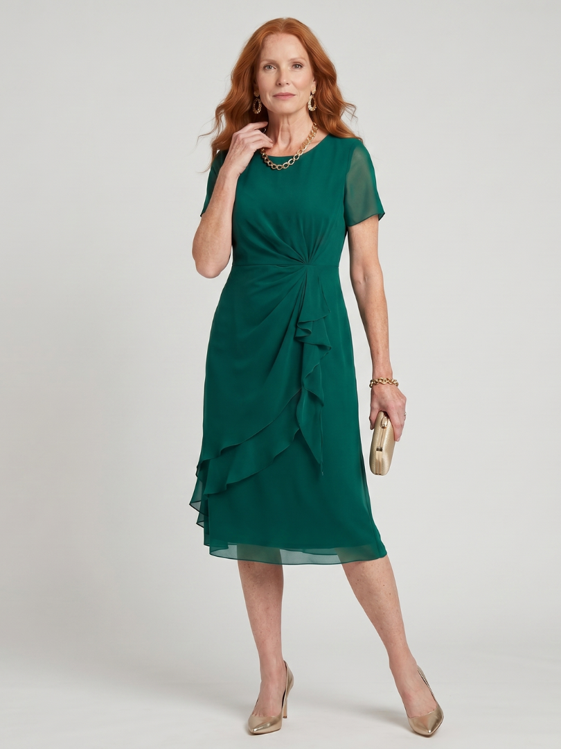 Eira | Midi-Kleid mit kurzen Ärmeln und geschichtetem Saum