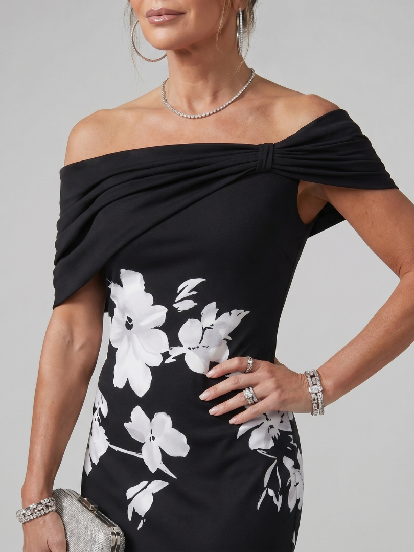 Cosma | Off-Shoulder Midi-Kleid mit Drapierung