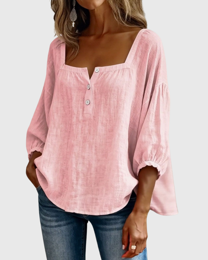 Arianne | Damen Bluse mit quadratischem Ausschnitt und 3/4 Puffärmeln