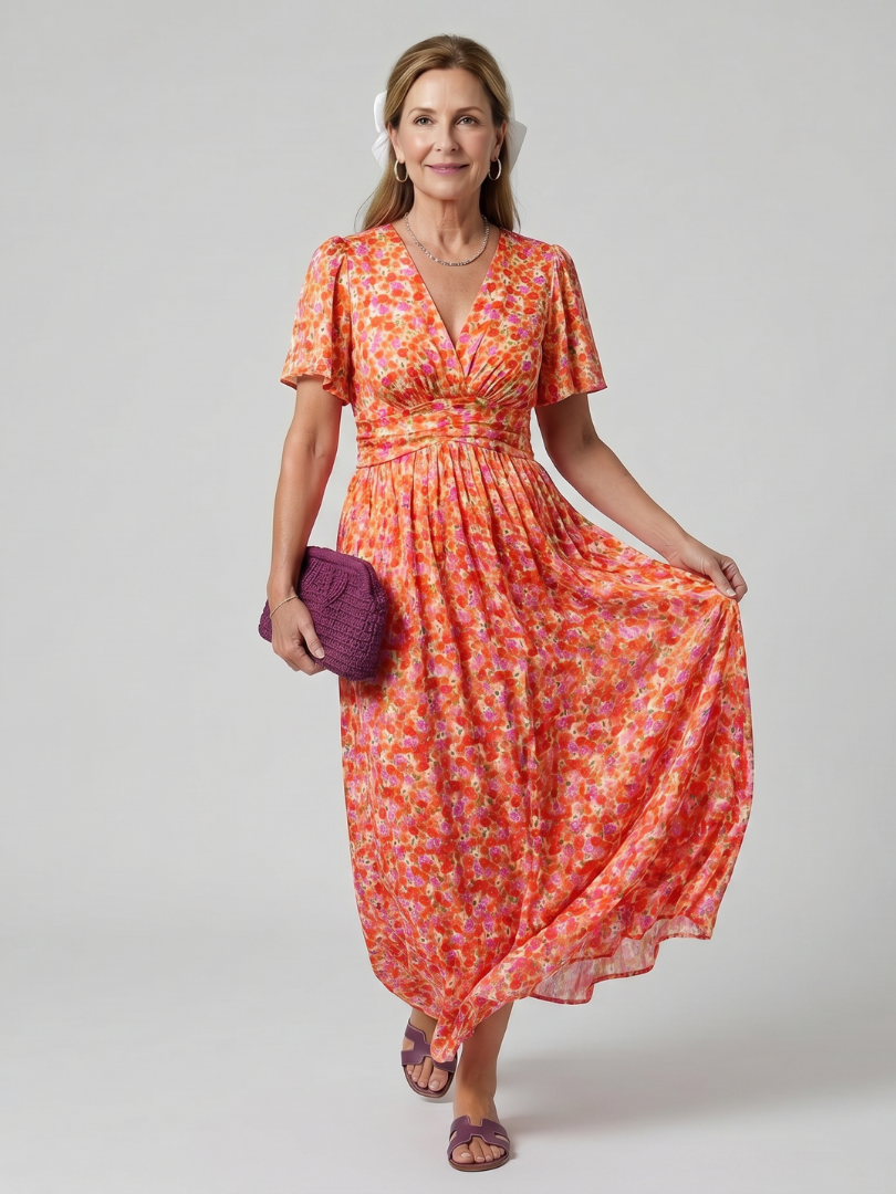 Juna | Kurzarm Ditsy Floral Print Midi Kleid
