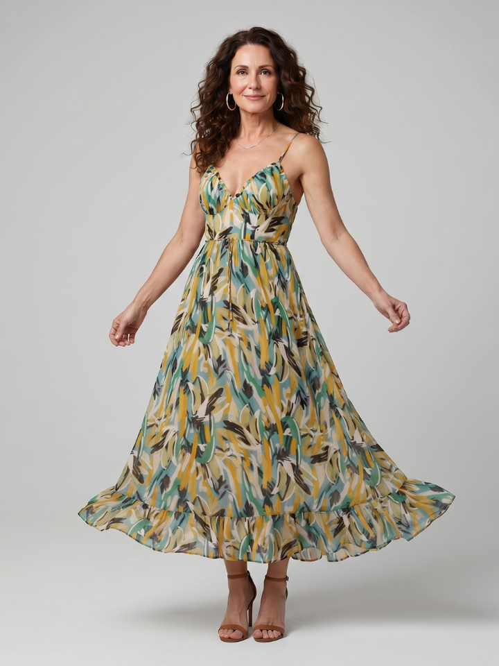 Quill | Spaghetti-Träger Midi-Kleid mit abstraktem Druck