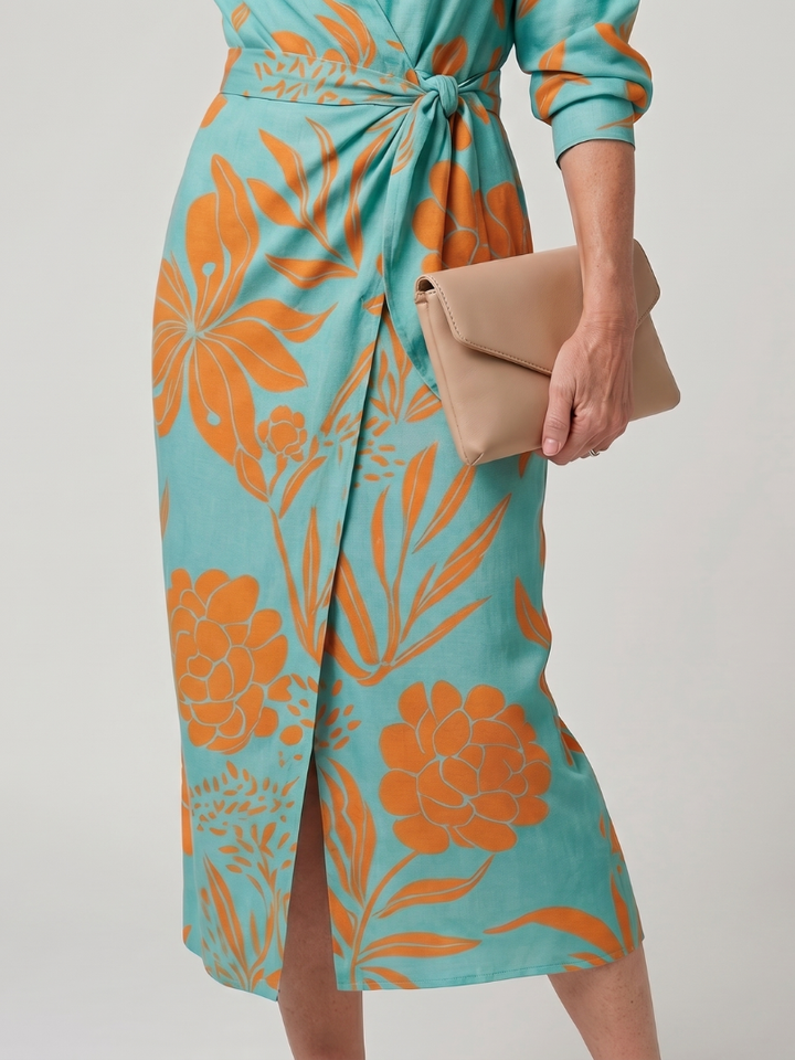 Leya | Midi-Kleid mit langen Ärmeln und Kragen im Streifenmuster