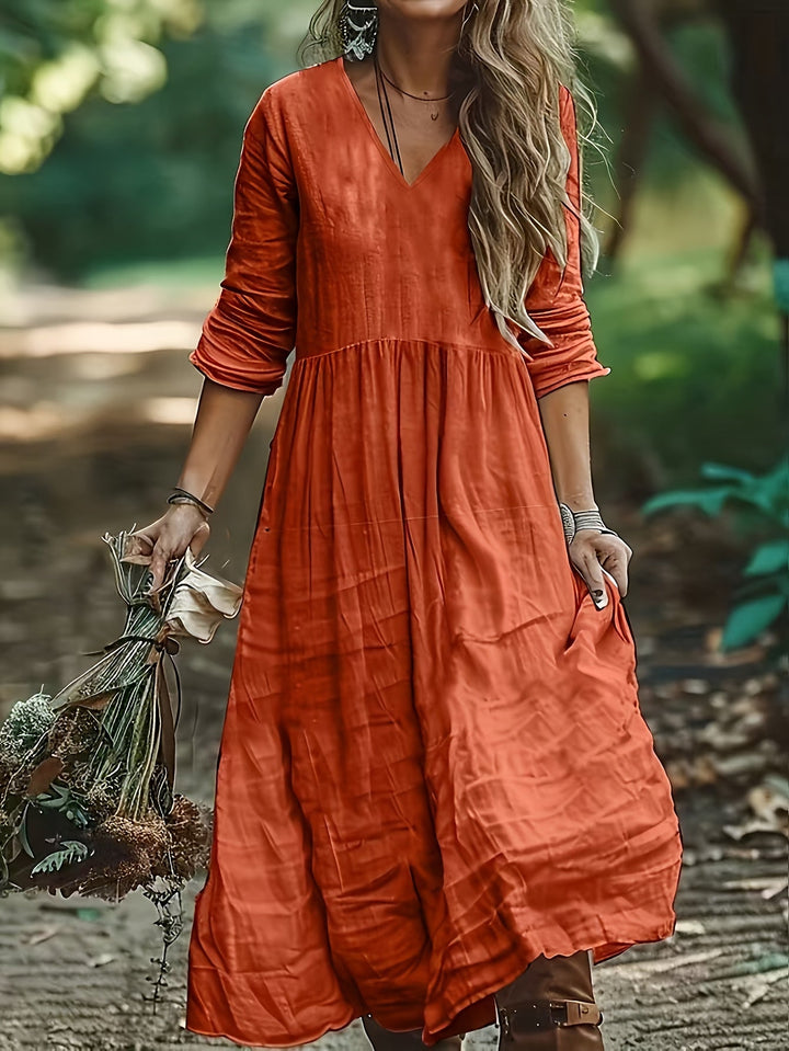 Sharon | Modisches Langarmkleid mit V-Ausschnitt