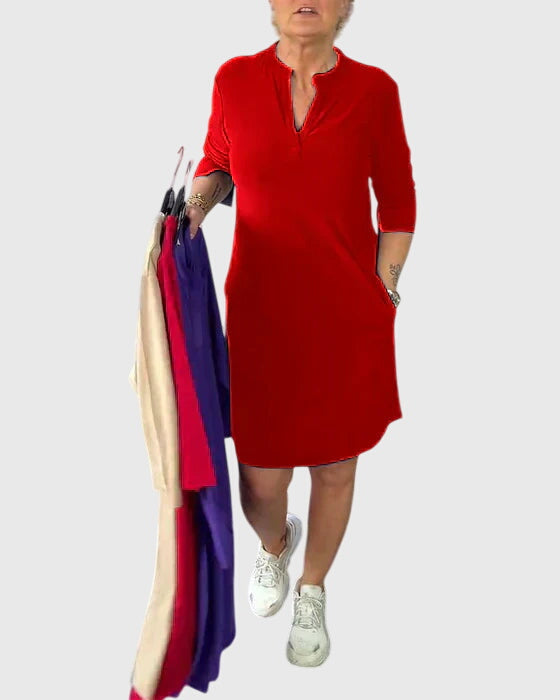Destiny | Unifarbenes V-Ausschnittkleid